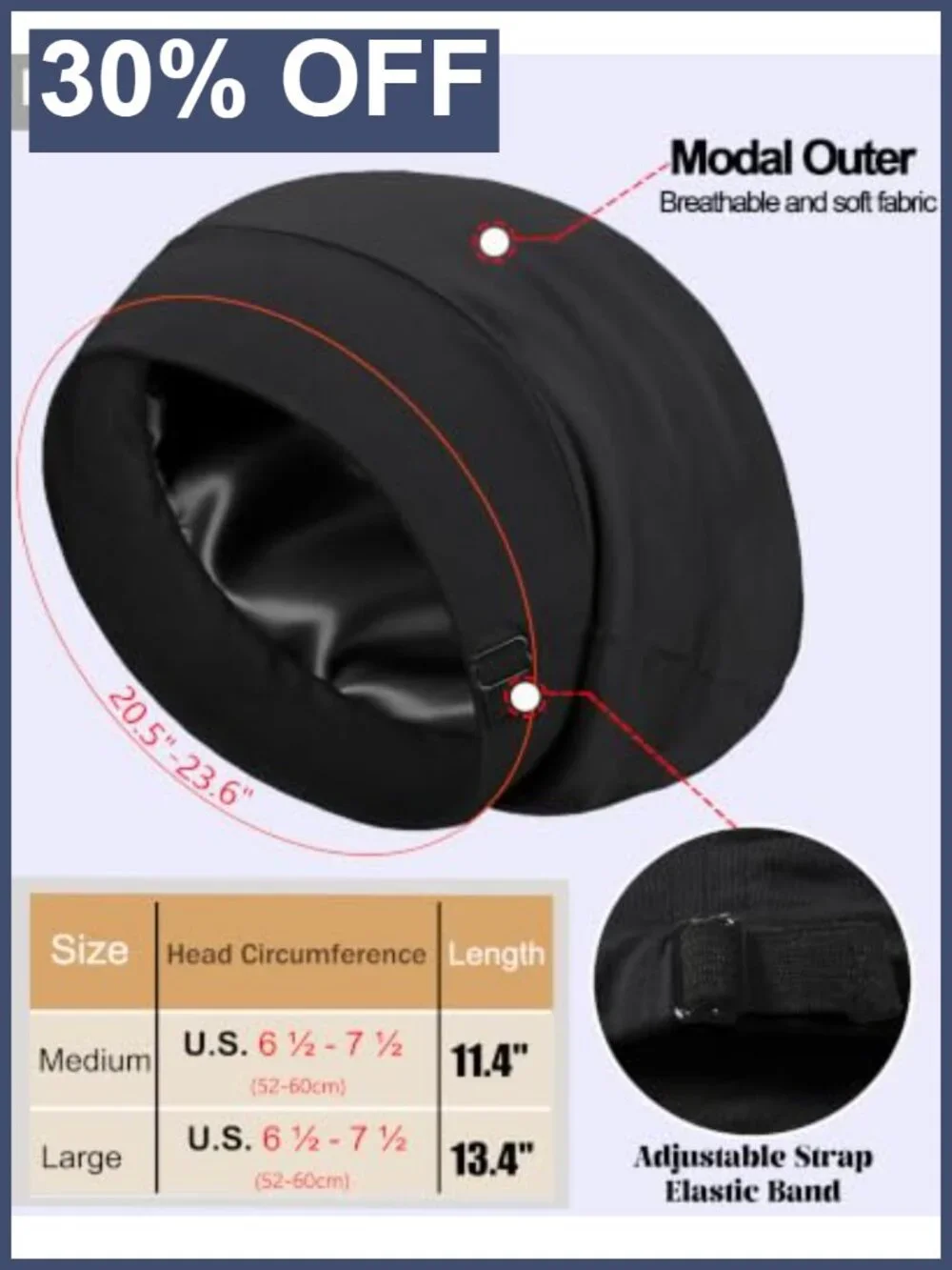 22 Momme 100% Mulberry Silk Bonnet Sleep Cap Adjustable Hair Wrap